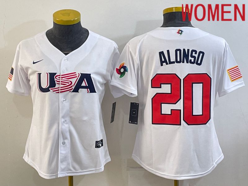 Women 2023 World Cub USA 20 Alonso White Nike MLB Jersey7